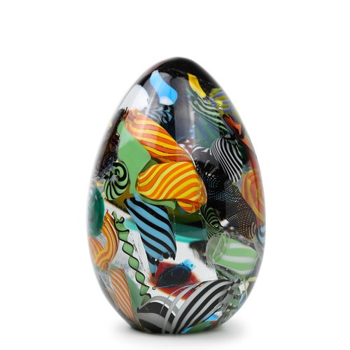 Ca D Oro Big Egg Glass Paperweight Boho with Twisted Colored Canes Hand Blown Murano-Style Art Glass