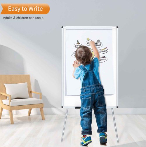 VIZ-PRO Magnetic Portable Easel Dry Erase Board, Flipchart Easel Stand Tripod Whiteboard, 24" W x 36" L, with 3 Colored Erasers