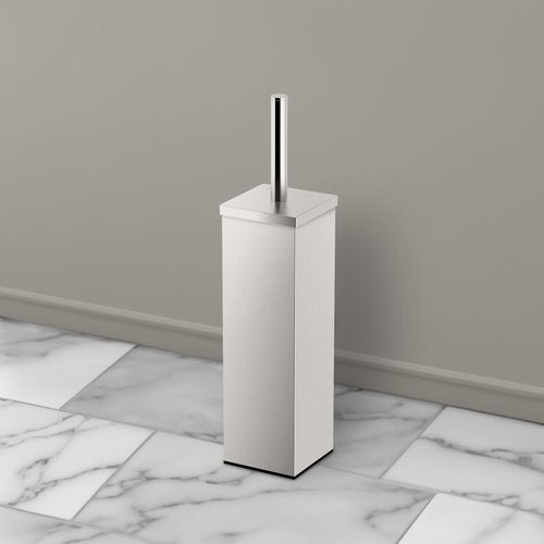 Gatco Modern Square Waste Basket and Toilet Brush Set, Satin Nickel - Stainless Steel Trash Can with Removable Lid, Leakproof, 3 Gallon Capacity for Bathroom, Bedroom, Kitchen, or Office