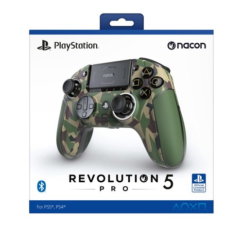 NACON Revolution 5 Pro Officially Licensed PlayStation Wireless Gaming Controller for PS5 / PS4 / PC - Hall Effect, Trigger Stops, Mappable Buttons, Bluetooth Audio - Field Camo