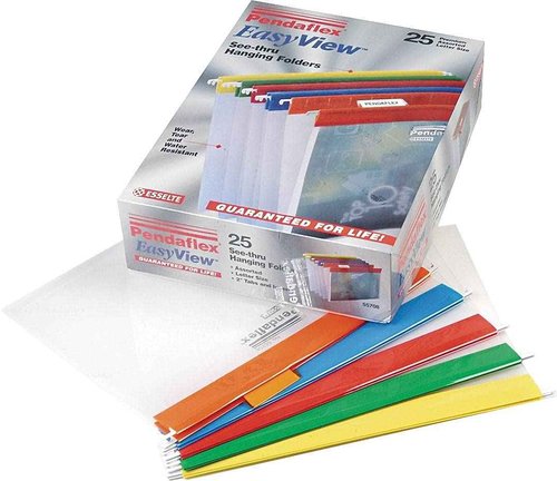 Pendaflex 55708 Poly Hanging File Folders, 1/5 Tab, Letter, Assorted Colors (Box of 25)