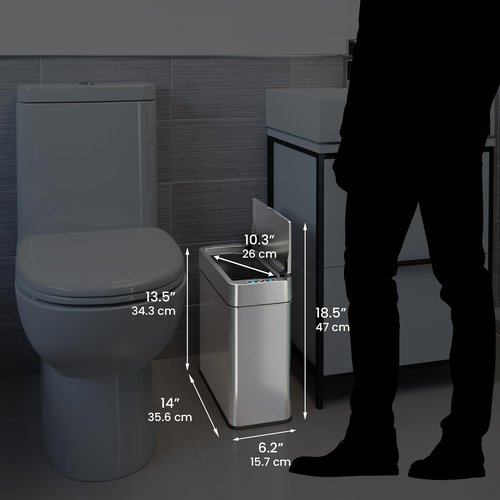 iTouchless 4 Gallon Sensor Trash Can with AbsorbX Odor Control System, Lid Opens Right, 15 Liter Slim Stainless Steel Automatic Wastebasket, Space-Saving Bin for Bathroom, Kitchen, Office, Hotel