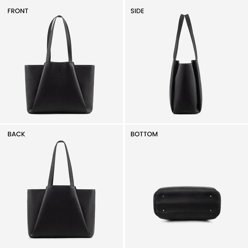 LOVEVOOK Laptop Tote for Women - 15.6 Inch Faux Leather Laptop Bag with Clutch, Large Capacity Office Purse Computer Briefcase for Casual Business Travel, Black