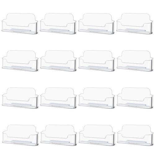 16 Pack Clear Business Card Holder for Desk, Plastic Business Card Display Desktop Acrylic Business Card Stand for Office, Exhibition Booth