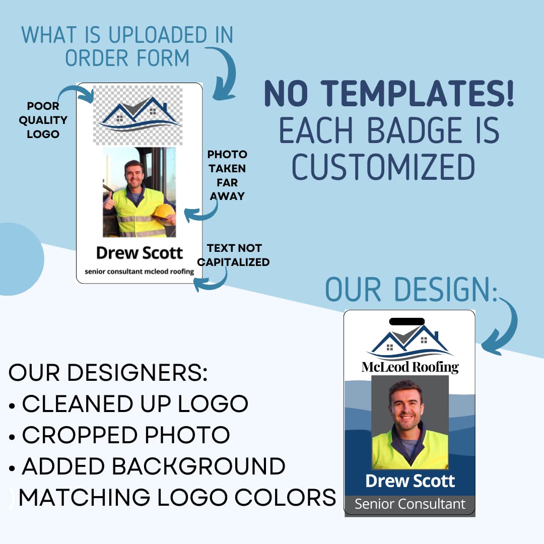 Photo ID Badges Custom Printed - High Definition Edge to Edge Printing Work Badge Custom ID Badge