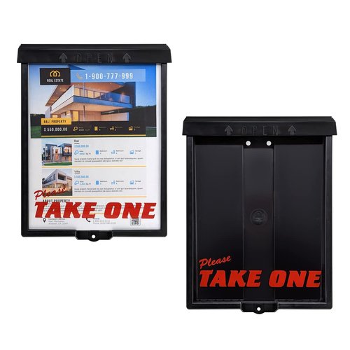 Outdoor Real Estate Brochure Box with Snap Shut Lid, Take One Document Holder Can Hold 100, 8.5 x 11 Documents, Flyers, Literature and Other Outdoor Marketing Needs