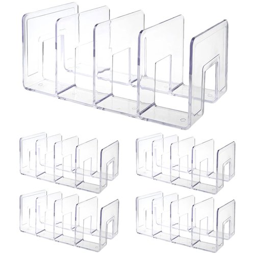 Acrux7 4 Pack Clear Acrylic File Organizer 4 Sections Acrylic Desk File Sorter 12.8 x 5.6 x 5.1 Inch Vertical Desk File Organizer, Acrylic Dividers for Office Home Shelves Book Mail Purse Handbag
