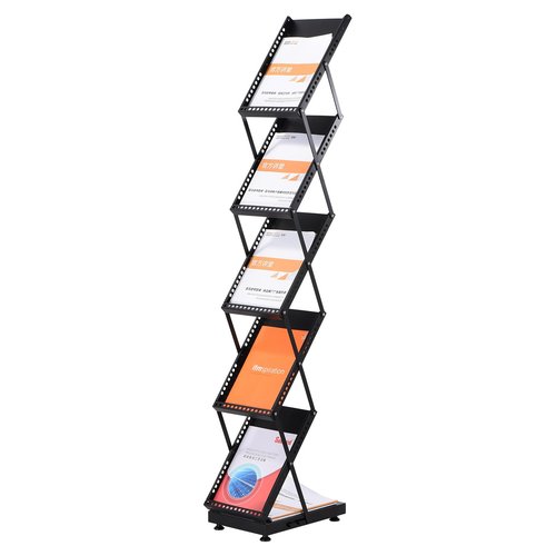 PATIKIL Foldable Magazine Display Racks Floor Standing 5 Layers Brochure Stand Catalog Literature Holder with Wheels for Hotel, Exhibition, Trade Show, Office