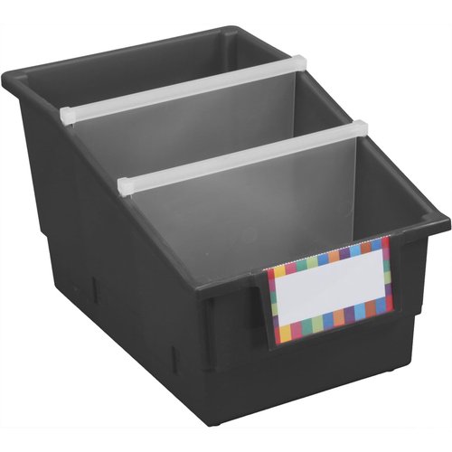 Really Good Stuff Chapter Book Library Bins with Dividers, 8.75" x 13.5" x 7.75" - 4 Pack, Black - Plastic Shelf Bin Organizer for Classroom Library, Book Organization, Documents, Files, Magazines