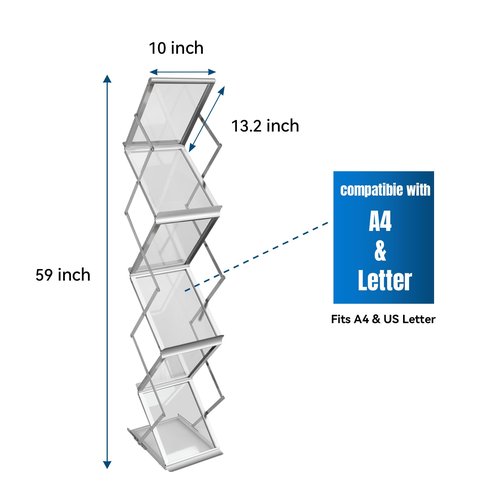 AIKUPNEY Foldable Magazine Rack, 6-Pocket Aluminum Brochure Stand, Compatible with A4 & Letter Literature Rack with Carrying Bag for Office, Trade Shows, Exhibitions