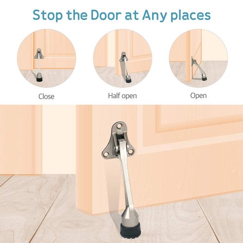 CG PLUS Door Stopper, Kick Down Door Stops for Heavy Doors, with Rubber Tip and Spring Lever, Adjustable, Easy to Set Down and Release, 4-Inch, for Wide Doors (4inch x 30pack, Satin Nickel)