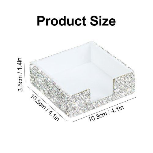 MultiBey Rhinestone Sticky Note Holder, 4 x 4 Inches Post it Note Dispenser Cute Self Sticky Note Pad Holder, Bling Sticky Memo Holder for Desk Office Home Supplies (Silver)