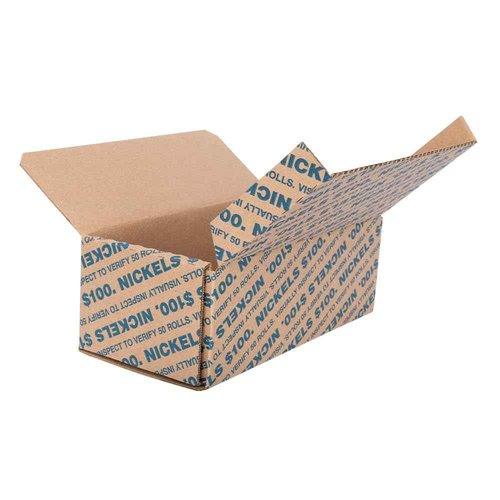 Nickel Coin Holder Box - Pack and Ship Coin Storage Box - Package of 50 - Blue and Brown - Holds 50 Rolls of Wrapped Coin - $100 Capacity