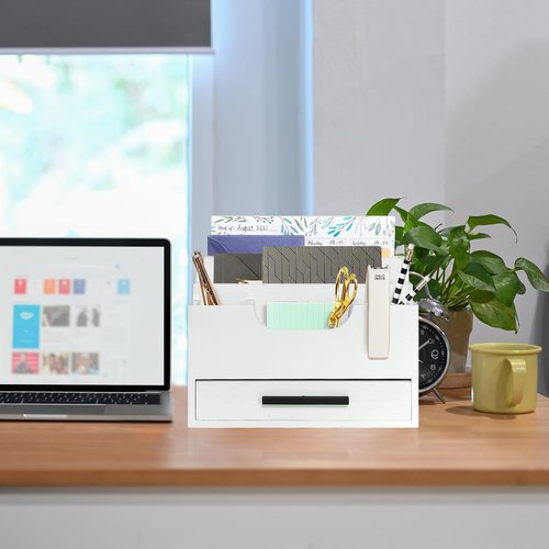 Desk Organizer with Drawer, Mail Organizer Countertop for Office, Mail Holder Wall Mount, Desk Accessories and Workspace Organizer for File Paper Folder