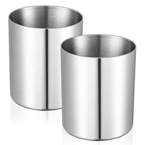 2 Packs Silver Pen Holder for Desk, SUS304 Stainless Steel Heavy Duty Pen Holder Stand,Cylinder Pencil Holder,Desktop Stationery Organizer