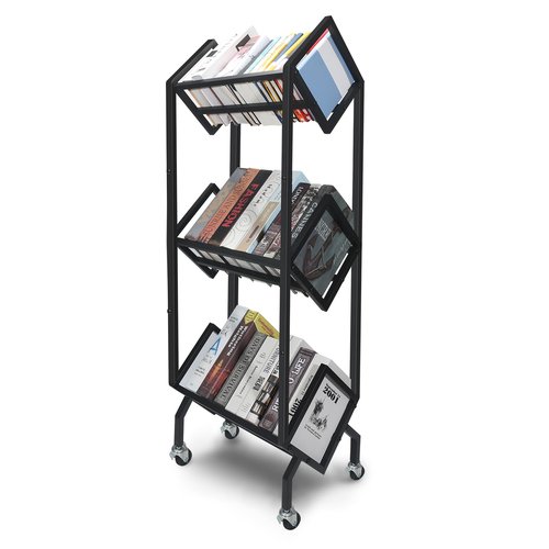 GSMFS with 360°Rotation Wheels 3-Tier Metal Book Carts,Used for Study Rooms, Living Rooms, Sofas, and Beds Library Cart, Slanted Bookshelf Study Rooms