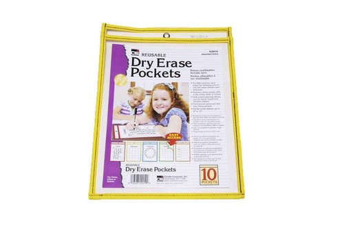 Charles Leonard Dry Erase Pockets, 9" x 12", Assorted Colors, Set of 30 (29030)