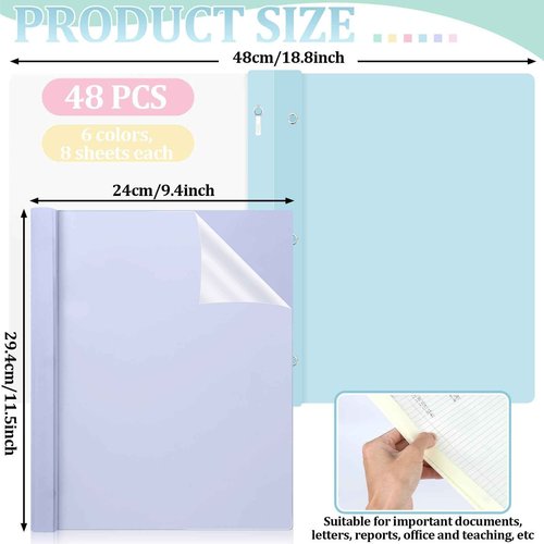 48 PCS Pastel Plastic Report Covers with 3 Prongs Clear Front Presentation Folders 3 Prong Folders for Resume Portfolio Document Report Letter Proposal School Classroom Office Supplies (Pastel)