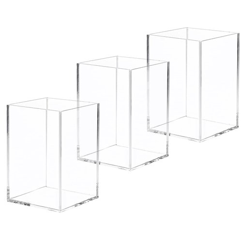 4 PCS Acrylic Pen Holder, Clear Pen Holder For Desk, Makeup Brush Holder Cup Organizer, Office Stationery Organizer, for Office School Makeup Desk