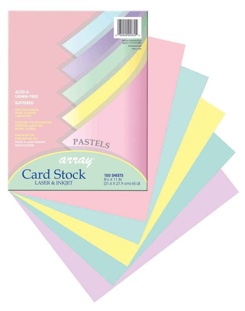 Pacon 101315 Array Card Stock, 65 lb., Letter, Assorted Pastel Colors, 100 Sheets/Pack (Pack of 2)