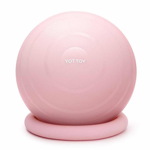 YOTTOY Exercise Ball Chair with Base,Yoga Ball Chair for Home Office Desk, Stability Ball & Fitness Ball Seat with Pump (Pink, 23-26ines(58-65cm))