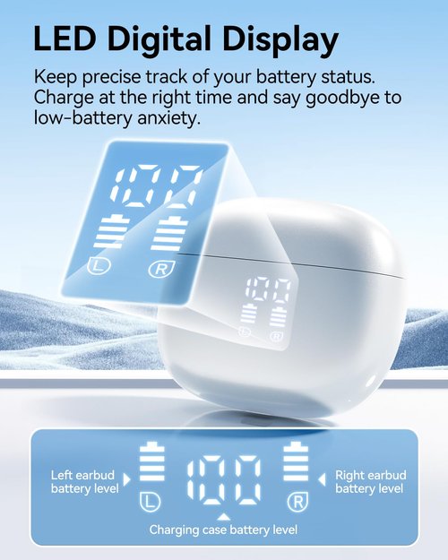 JGUG Wireless Earbuds, Bluetooth Ear Buds Headphones with LED Charging Case, Deep Bass Stereo Sound, 40 Hours Playtime, IP7, Lightweight in-Ear Earphones for iPhone Android Sports Workout