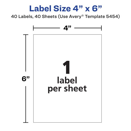 Avery Removable Labels, 4" x 6" Blank Labels, Laser/Inkjet Printable Labels, 40 Labels per Pack, 18 Packs, 720 Total Labels (5454)