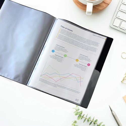 PERFORMORE Presentation Folder - 24 Pocket Display Book with Plastic Sleeves | Black, 48 Pages for 8.5" x 11" Paper