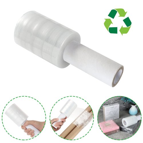 6 Pack Stretch Wrap Film with Handle, 80 Gauge Thick Industrial Strength Hand Stretch Wrap, 4" x 1000 Ft Plastic Pallet Shrink Film Heavy Duty Self-Adhering Plastic Wrap for Packing, Moving