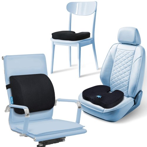 Seat Cushion & Lumbar Support Pillow for Office Chair, Car, Wheelchair & Memory Foam Seat Coccyx Cushion