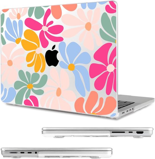 MecBevia MacBook Pro 16 Inch Case - Hard Shell Cover with Keyboard & Screen Protector | Colorful Flowers