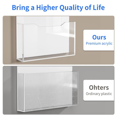 Carmanon Acrylic Magnetic File Holder, Clear Mail Holder Wall Mount with Powerful Magnetism, Hanging Wall Magazine Organizer for Refrigerator, Whiteboard, Ofiice (6 Pack)