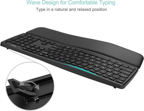 Arteck Wireless Bluetooth Keyboard - Comfortable Full Size with Palm Wrist Rest | USB-A & USB-C Compatible for Windows, iPad, Android, PC