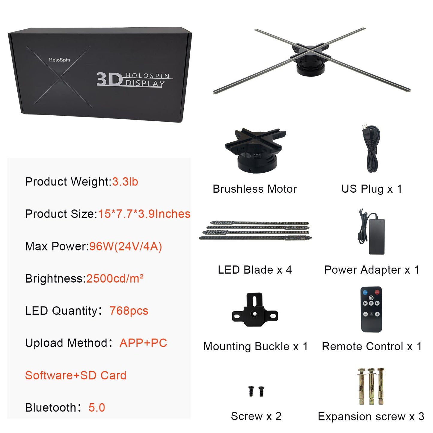 3D Hologram Fan 25.6 Inch,3D Holographic Fan with WiFi and Bluetooth,768 Highlight LEDs and 2200 cd/m² Brightness,2000+ Free 3D Video,3D Hologram Projector for Store Display,Events,Trade Show