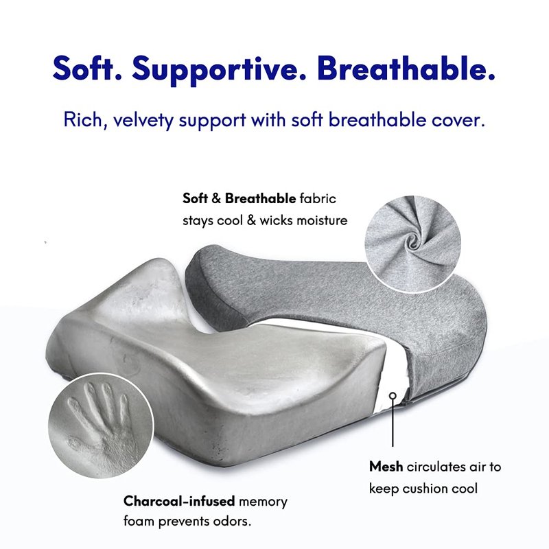 Cushion Lab Patented Pressure Relief Seat Cushion for Long Sitting Hours on Office & Home Chair - Extra-Dense Memory Foam for Soft Support. Car Pad for Hip, Tailbone, Coccyx, Sciatica - Black
