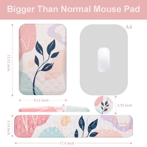 Ospelelf Mouse Pad with Wrist Rest and Keyboard Wrist Rest, Ergonomic Wrist Rest for Computer, Office, Gaming, Pink