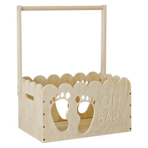 Wooden Baby Shower Crate Closet with Hangers & Handle, Large Wooden Crate for Baby Shower Gifts Display, Newborn Welcome Basket, Nursery Storage & Decor Organizer (Footprint)