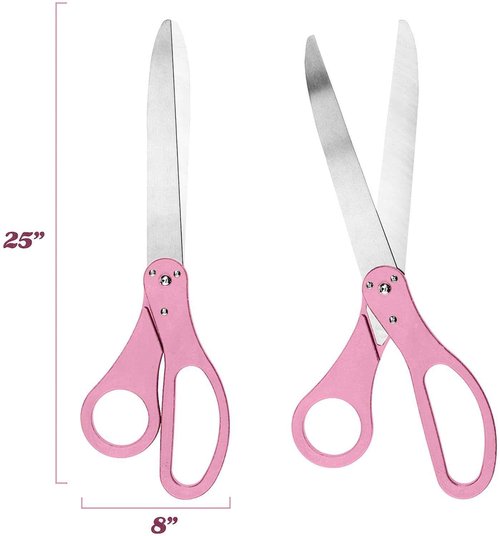 Upper Midland Products Deluxe Grand Opening Ribbon Cutting Ceremony Kit - 25" Giant Scissors, Pink Satin Ribbon, Banner, Bows, Balloons & More