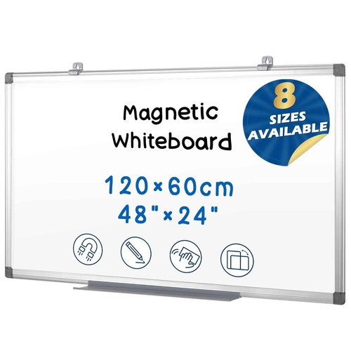 SWANCROWN Magnetic Dry Erase Board 48 x 24 Inches - Large White Board, Silver Aluminum Frame, 4' x 2' Writing Whiteboard for Walls, Home Office, School, Studio