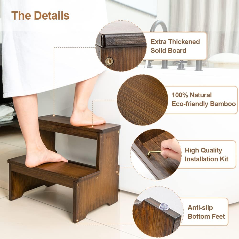 StrongTek Bamboo Step Stool - Heavy Duty Anti-Slip Design for Adults & Kids | 350 lbs Capacity
