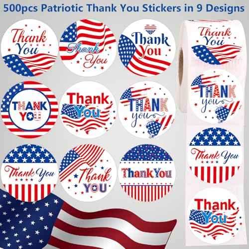 Fancy Land Veterans Day Stickers Patriotic Thank You Sticker Appreciation Veteran Thank You for Your Service Labels for Memorial Day Independence Day Decor Supplies 500Pcs