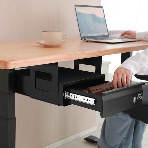 VEVOR Under Desk Lockable Slide Out Drawer, 13 inch Under Desk Pull-out Drawer for Sit Stand Workstation, Secure Under Counter Drawers for Home Office Storage Organizer, Black