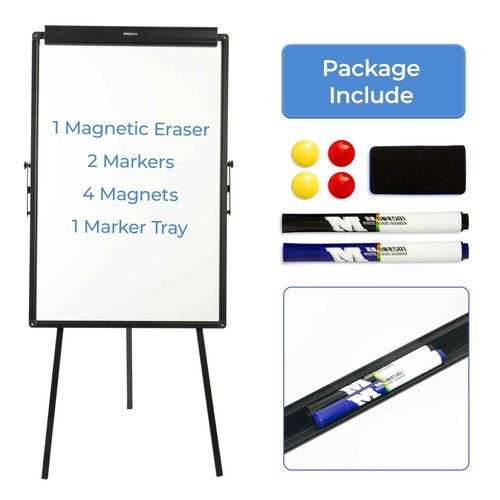 M&G Dry Erase Board with Stand, Magnetic Portable Standing Whiteboard Easel with Adjustable Height for Office Display School Classroom Teaching, 36x24in, Black