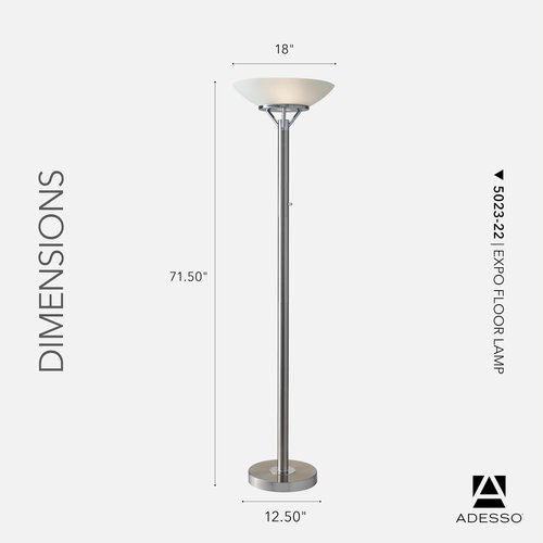 Adesso Floor Lamp with Brushed Steel and Chrome Finish - Perfect Lighting for Bedroom, Living Room and Corner Décor