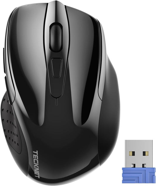 TECKNET Wireless Mouse - Ergonomic 2.4G Optical Design with 6 Buttons & 24 Months Battery Life - Black
