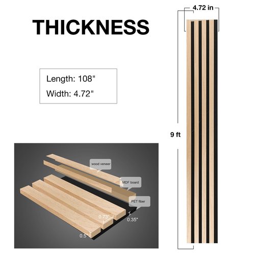 NeatiEase Wood Wall Panels, 9 Feet Acoustic Slat Wall Panels for Interior Wall Decor and Noise Reduction, Decorative Slat Wall Paneling, Natural Oak, 6-Piece