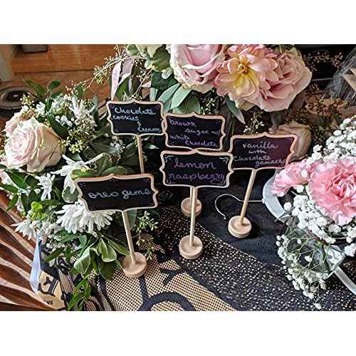 20PCS Wood Mini Chalkboard Sign and Replacement Stickers, Food Labels for Party Buffet,Blackboard for Message Board Signs,Weddings Place Cards, Birthday Party
