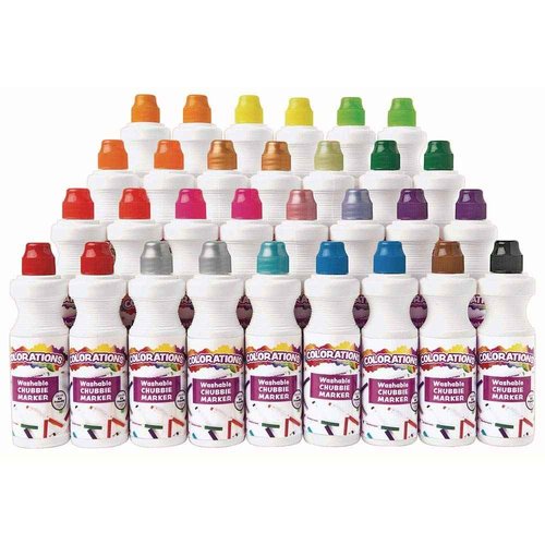 Colorations - COLORMRK Washable Chubbie Marker Classroom Pack Classroom Supplies for Arts and Crafts Multicolor Variety Pack (Pack of 30)