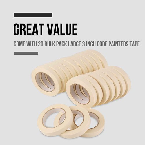Lichamp Masking Tape 3/4 inch, 20 Pack General Purpose Masking Tape Bulk Multipack for Basic Use, 3/4 inch x 55 Yards x 20 Rolls (1100 Total Yards)