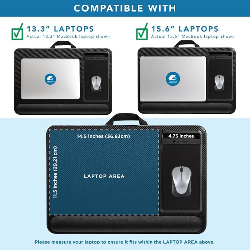 LapGear Home Office Pro Lap Desk Black Carbon - Right-Handed, Fits 15.6" Laptops